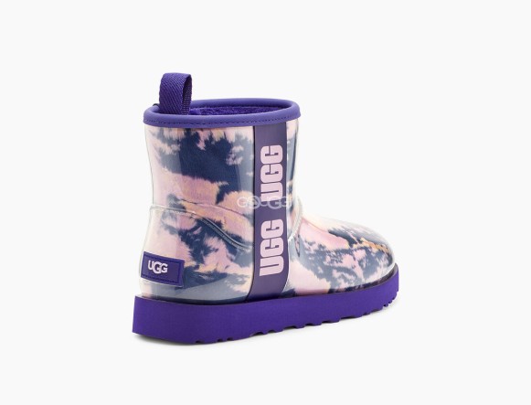 Женские прозрачные мини угги Classic Clear Mini Natural Marble - Violet Night