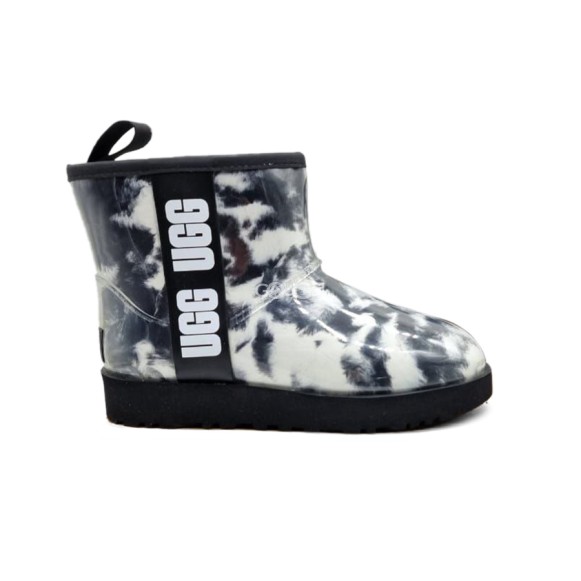 Женские прозрачные короткие угги Ugg Clear Mini Natural Cow Black/White